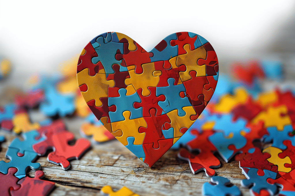 ai-generated-8489713_1280  Puzzle pieces in the shape of a heart symbolizing autism spectrum disorder.